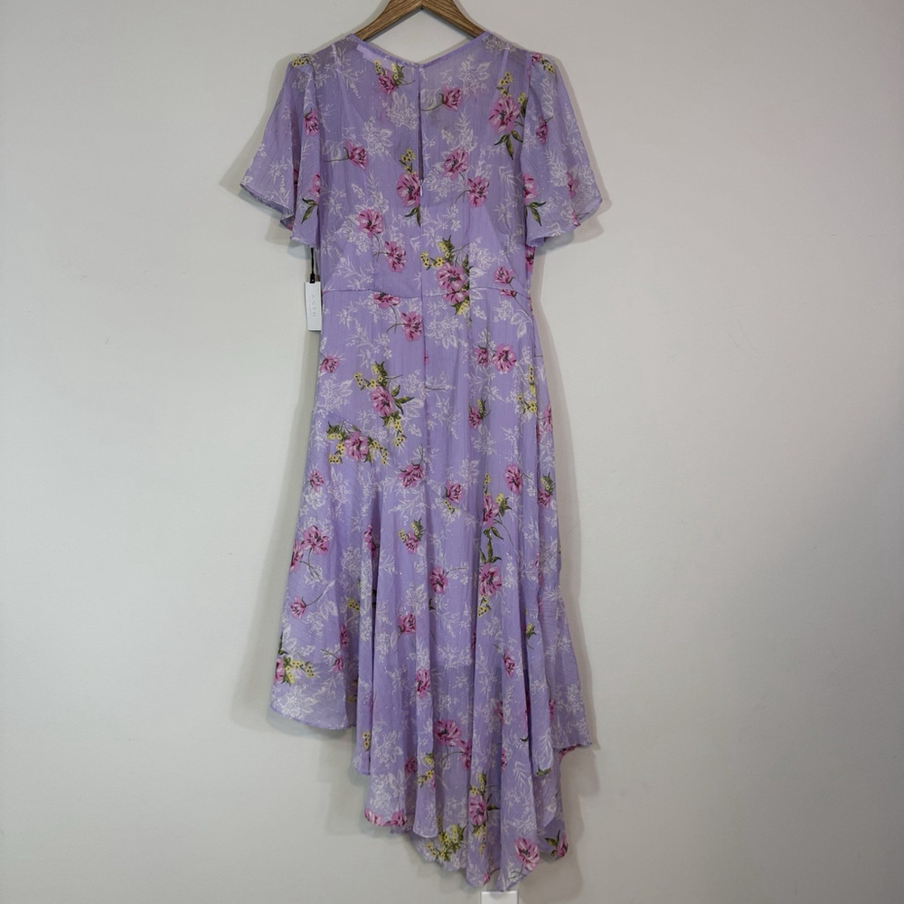 ASTR THE LABEL Asymmetric Ruffle Hem Midi Dress Lilac Purple Floral Size L - Picture 5 of 6